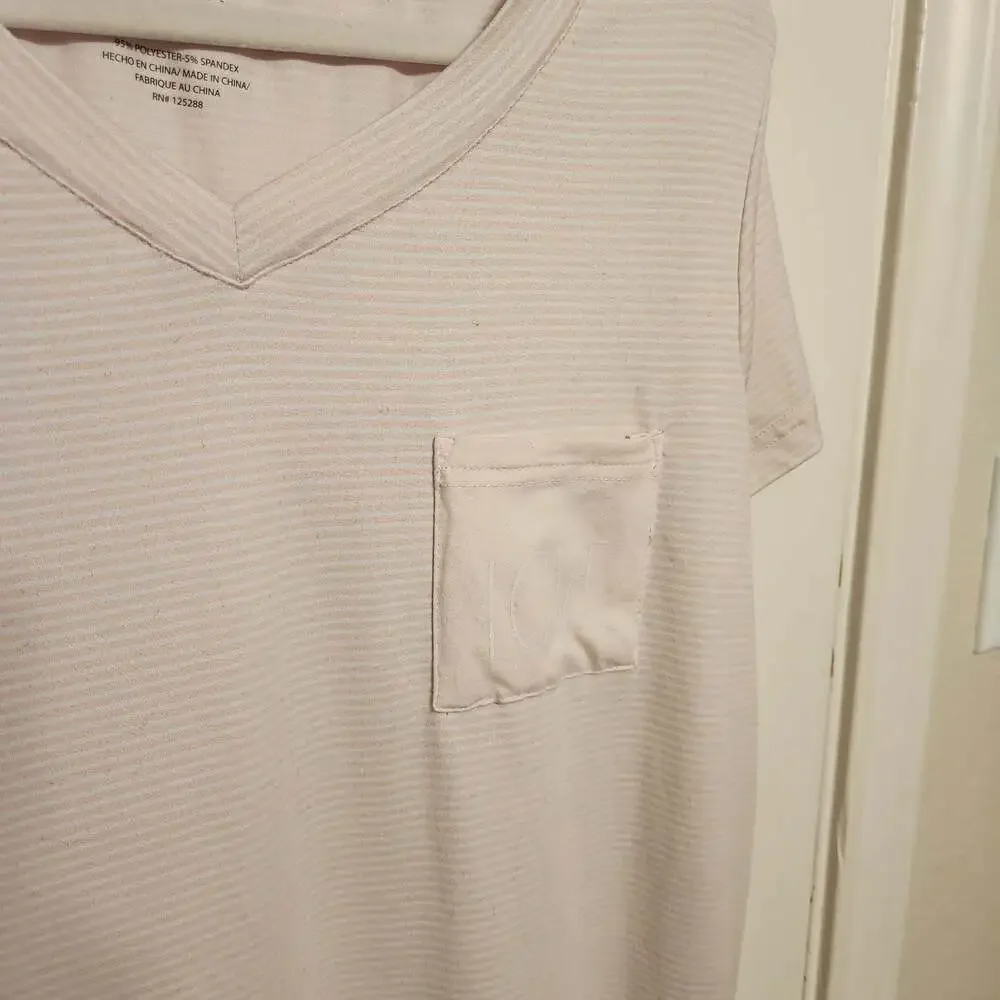 Rae Dunn Pink Striped Short Sleeve V-Neck Sleepshirt with Love Pocket
